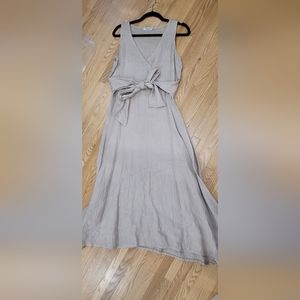 Linen Faux Wrap Dress Midi